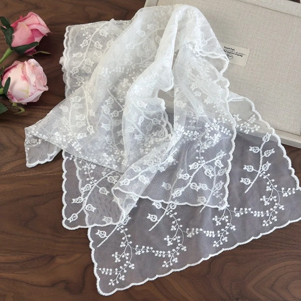 Solid Color Lace Bandana Lace Material Embroidered Design Lace Square Scarf Elegant Lightweight Lace Scarflet Sun Protection