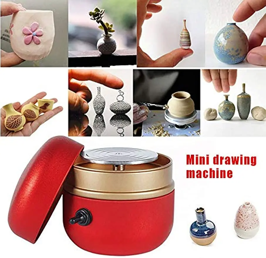 Mini Electric Pottery Wheel Electric Pottery Wheel Pottery Machine Manual Fingertips Ceramic Drawing Machine 6cm 220V DIY