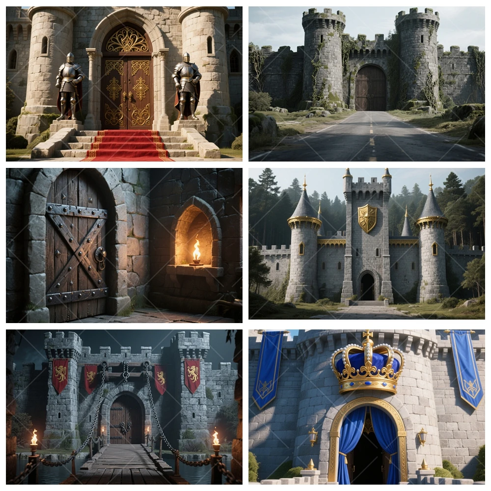 

Medieval European Retro Castle Photography Backdrop Wall Custom Children Boy Birthday Party Baby Shower Photo Studio Decor Props