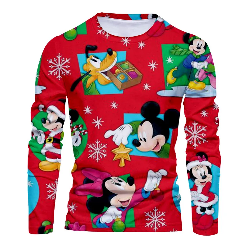 2024 neues Unisex Langarm T-Shirt modisches und bequemes Weihnachten Mickey Cartoon lässig Langarm T-Shirt y2k