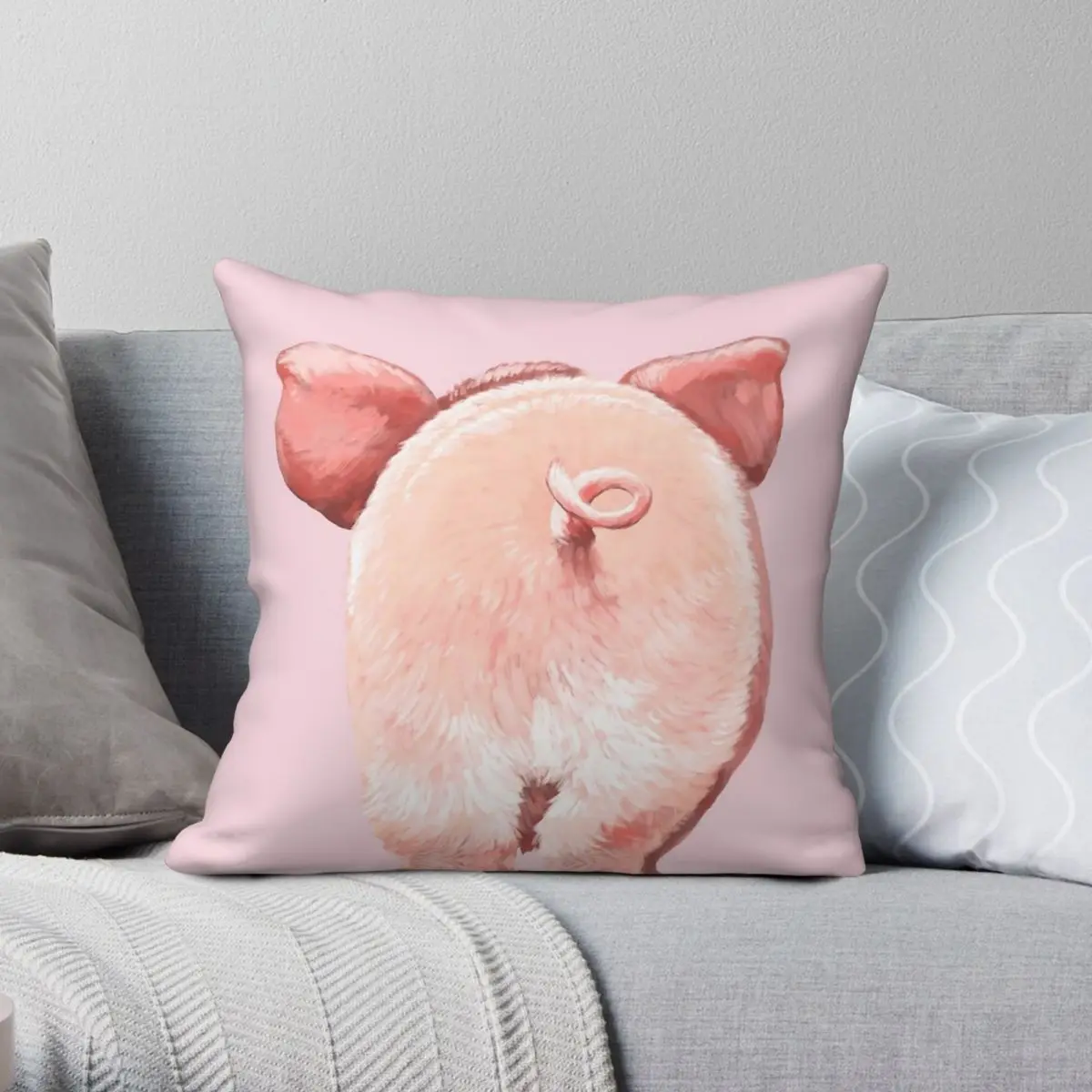 

Pig Butt In Pink Square Pillowcase Polyester Linen Velvet Printed Zip Decorative Throw Pillow Case Car Cushion Cover