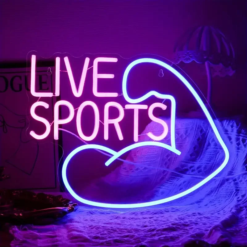 Live Sports Neon Sign Sport Competition Decor Neon Light Home Gym Decoration Neon Lights Room Wall Decoration Gym Lighting Decor