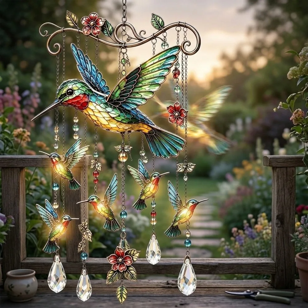 Printed For Acrylic Bird Wind Chime For Outdoor Patio Yard Garden Decor Hummingbird Hanging Pendant Wind Chime