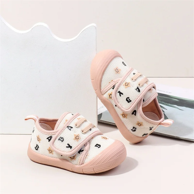 Infant Baby Girls Moccasins Sneakers Letter Pattern Mesh Breathable Shoes Prewalker Anti-Slip Shoes First Walker Shoes