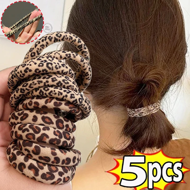 5pcs Leopard Print High Elastic Hair Ties Scrunchie Ties High Elasticity Ponytail Holder Women Girls Hair Rings Rope Accessories