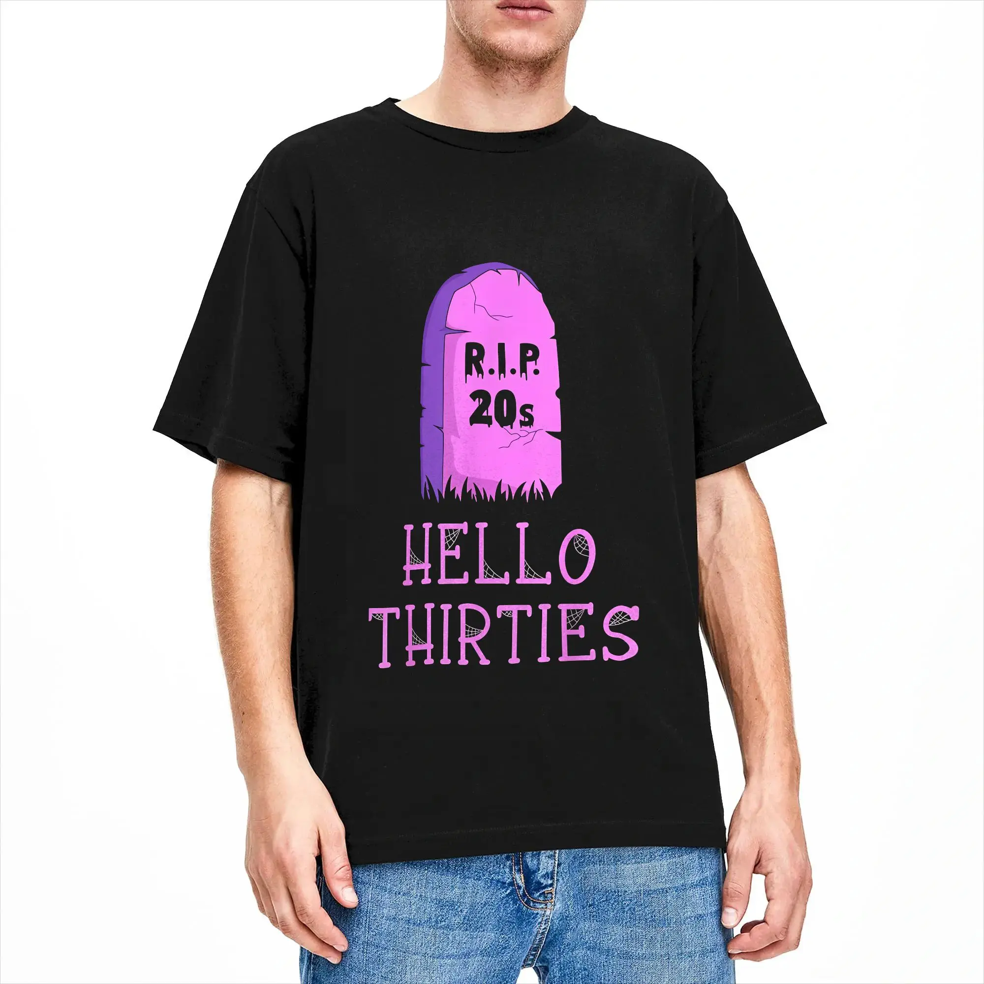 Hello Thirties Kawaii 30th Gothic Birthday RIP 20s Tombstone 100% Cotton T Shirt For Man Summer  Aesthetic T-Shirts O-Neck
