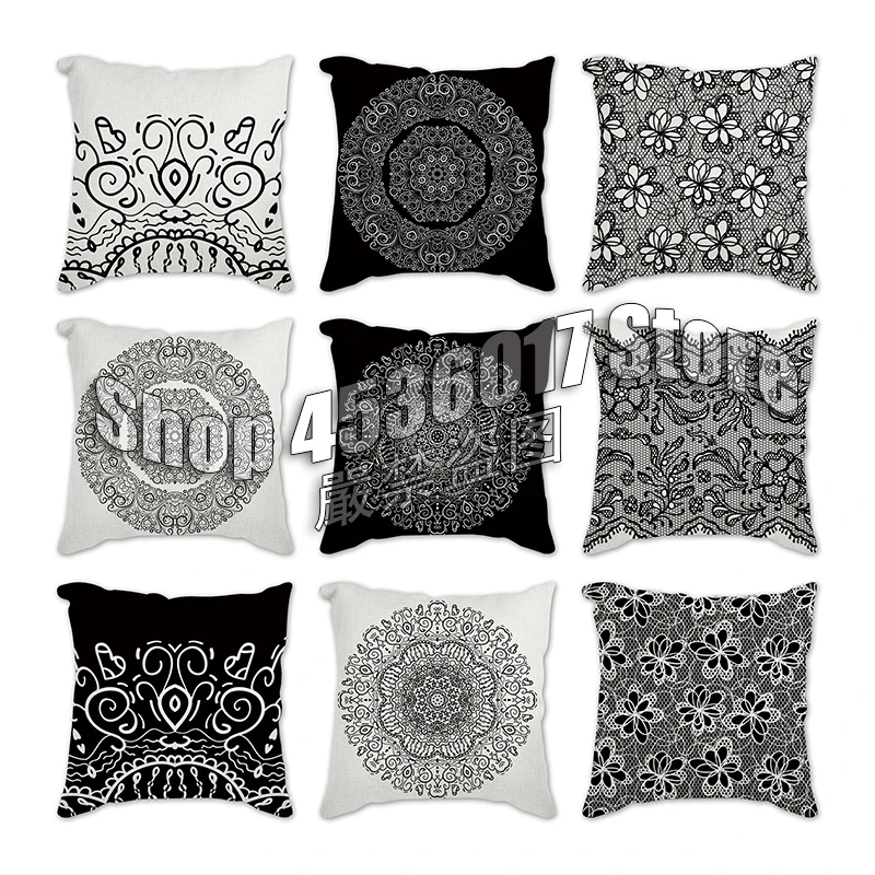 

Geometric Flowers Cushion Cover Black print Throw Pillow Case Striped Art housse de coussin Home Decor Pillowcase クッション・カバー