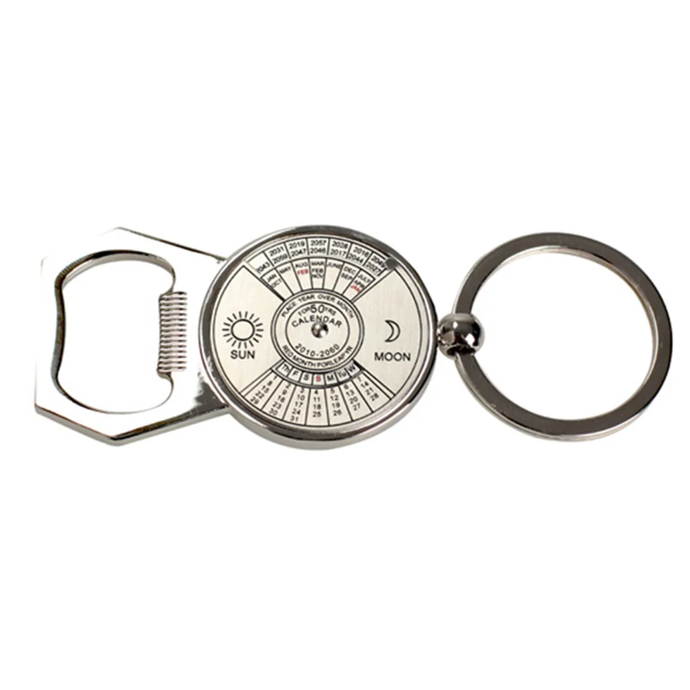 Fashion Perpetual Creative 50 Year Calendar Metal Key Ring Novelty Key Rings Key Chain Bottle Opener