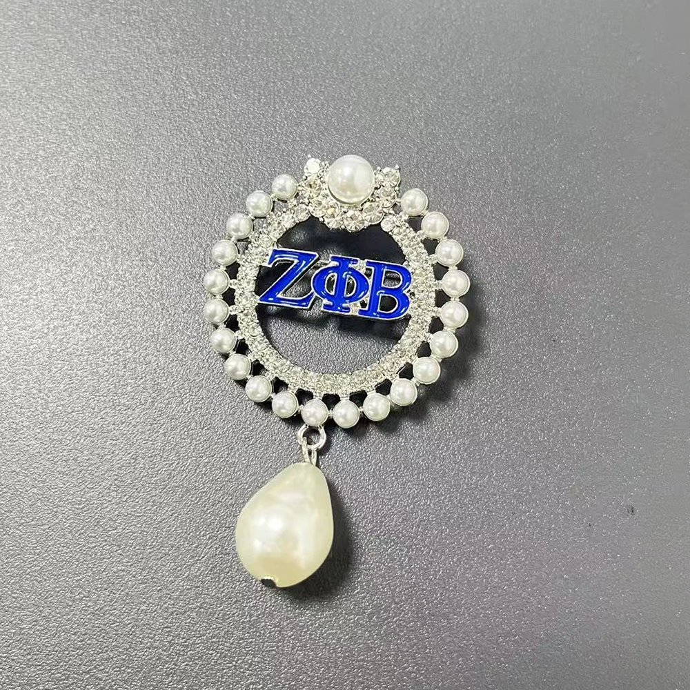 Zeta Phi Beta Jeweled Circle Lapel Pin / Blue and White /Sorority Accessory