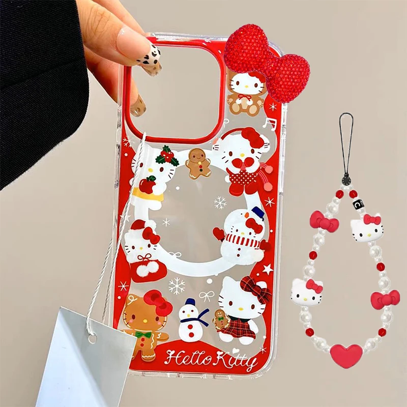 Sanrio Hello Kitty New Year Snowman Phone Case For iPhone 16 15 14 13 12 11ProMax XR XS MAX 78Plus MINI Y2K Girl Cute Back Cover