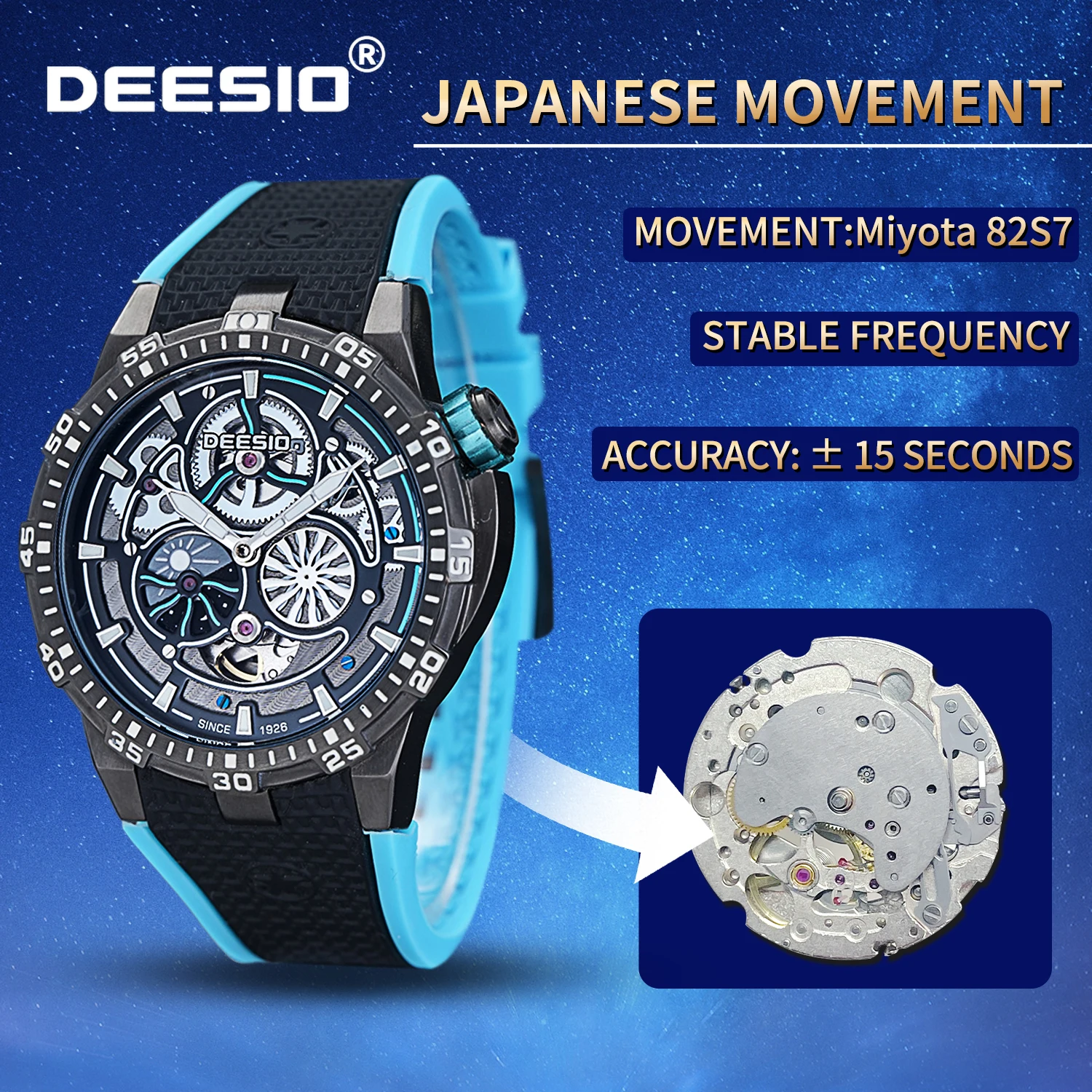 

Deesio Men's Automatic Mechanical Watch Japanese Miyota 82S7 Movement, Luminous Hands,Stainless Steel Case,Business Gift for Men