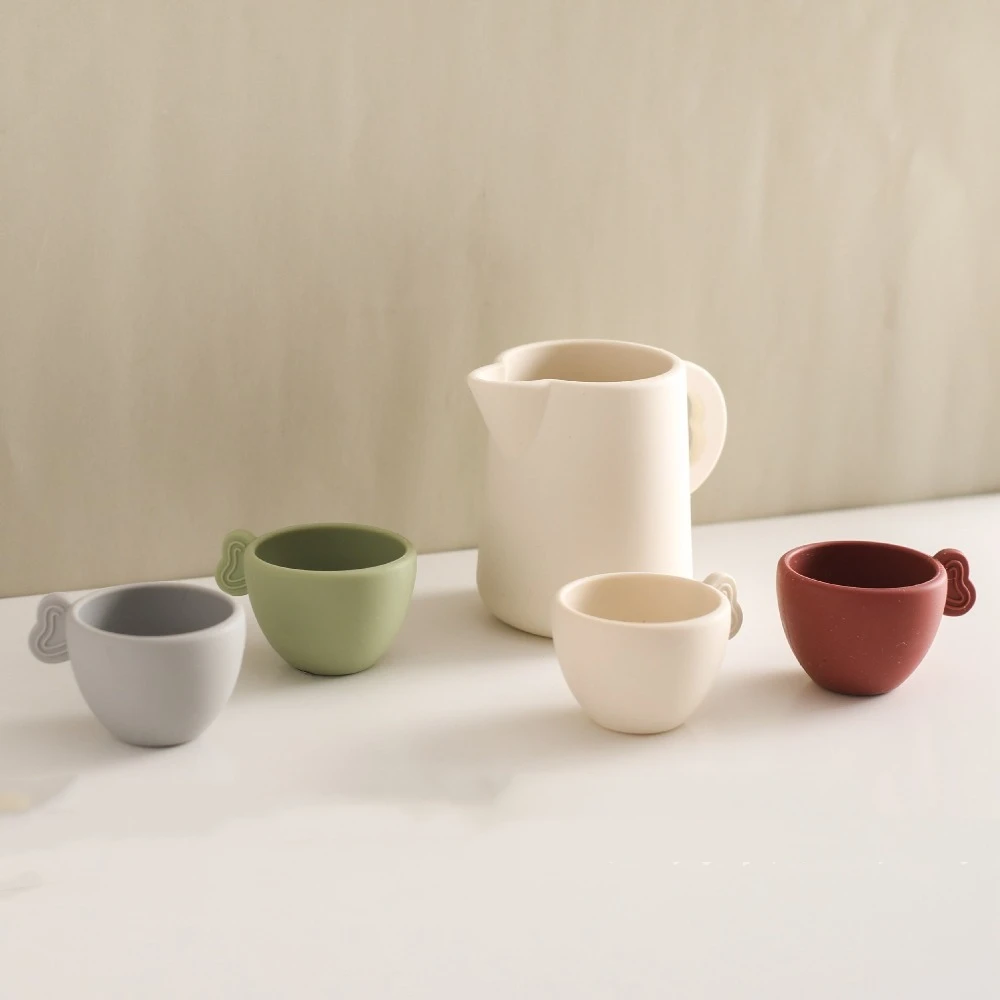 Funny Silicone Afternoon Tea Set Wooden Role Play Game Montessori Toys Mini Kitchen Utensils Kids Gifts