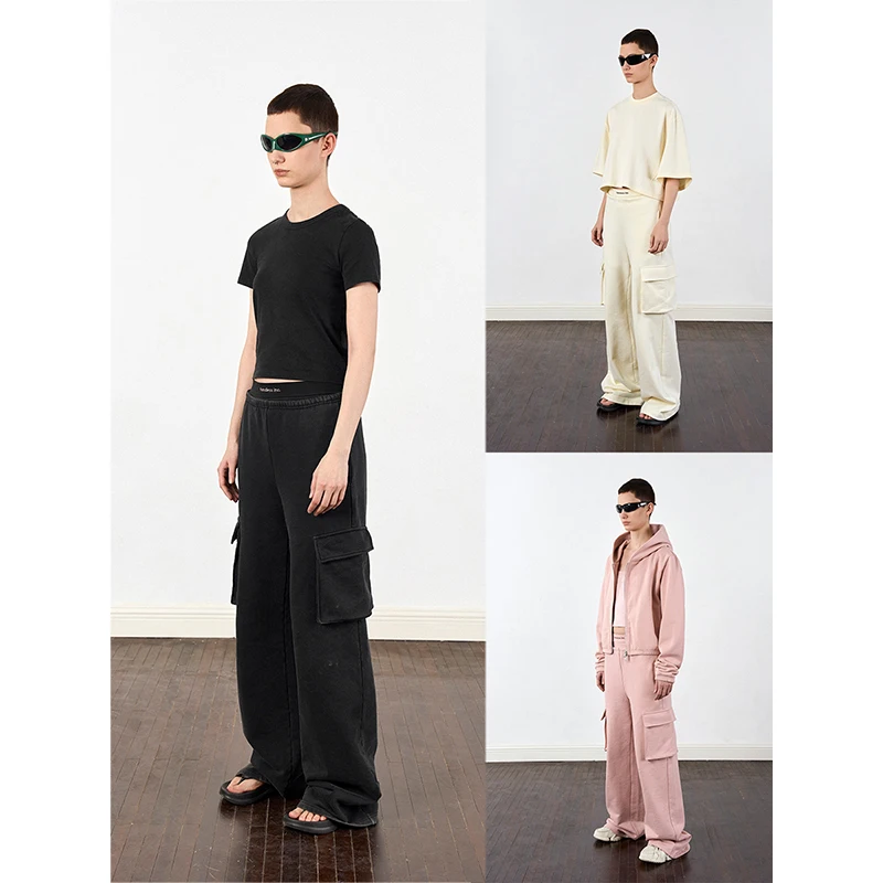 

Street Sle Dstring Narrow Waist Pants Long Trousers Women's Casual Cotton Straight Leg Low Waist Zipper Fly