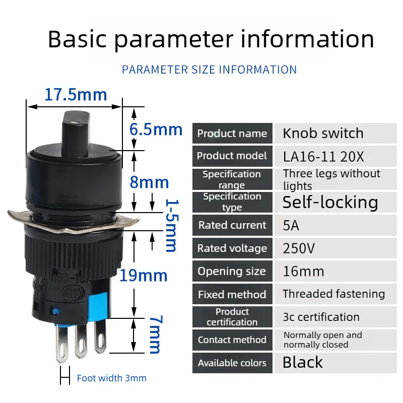 LA16-11X/21 16mm 2 Position Rotary Selector Switch 3 Pins Latching Maintained Switch for Electrical Machine Tool Equipment