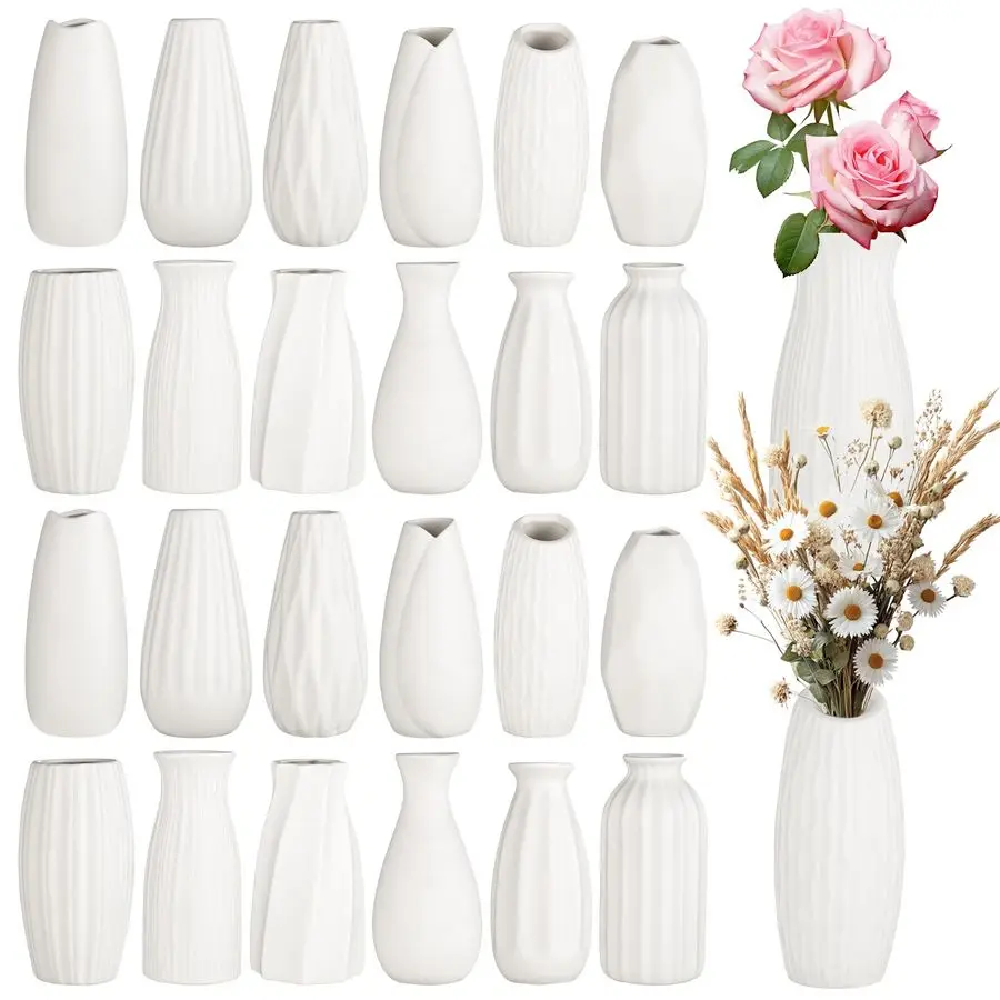 

Bud Vases, Set of 24 White Vases for Centerpieces Small VAses for Flowers Mini Ceramic Vase for Pampas Grass Vase B Customizable
