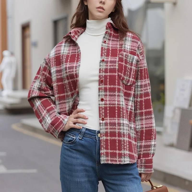 

Американское клетчатое пальто в стиле оверсайз для женщин, повседневное, свободного кроя, с эффектом стройности, для весны и осени, оригинальный дизайн, без бренда, зарегистрированный товар.