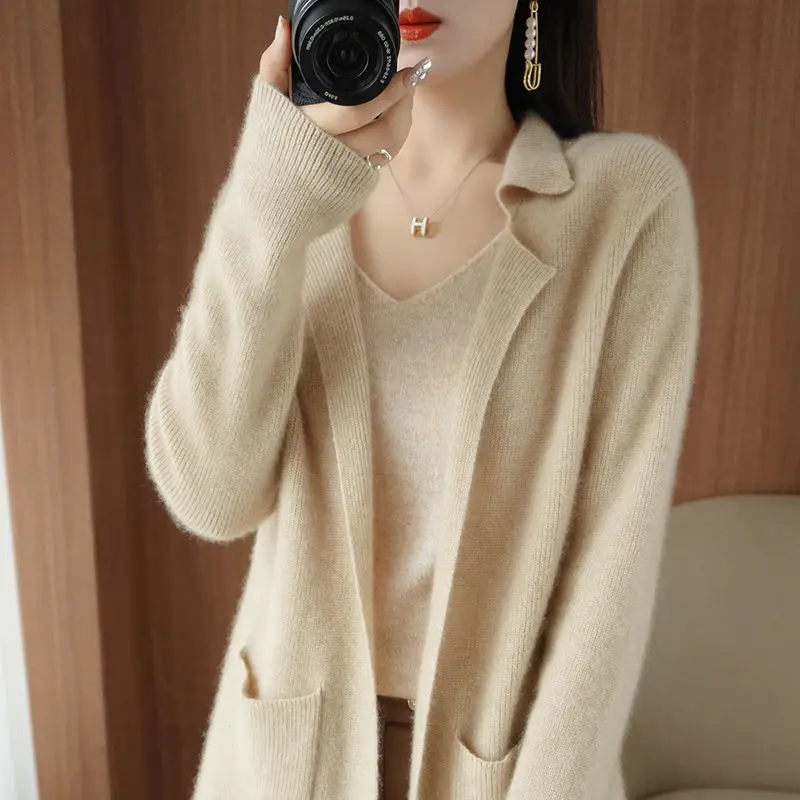 Spring and Autumn Winter New Coat Women\'s Medium to Long Sweater Cardigan Loose Knitted Coat Women\'s Western Style Sweaters