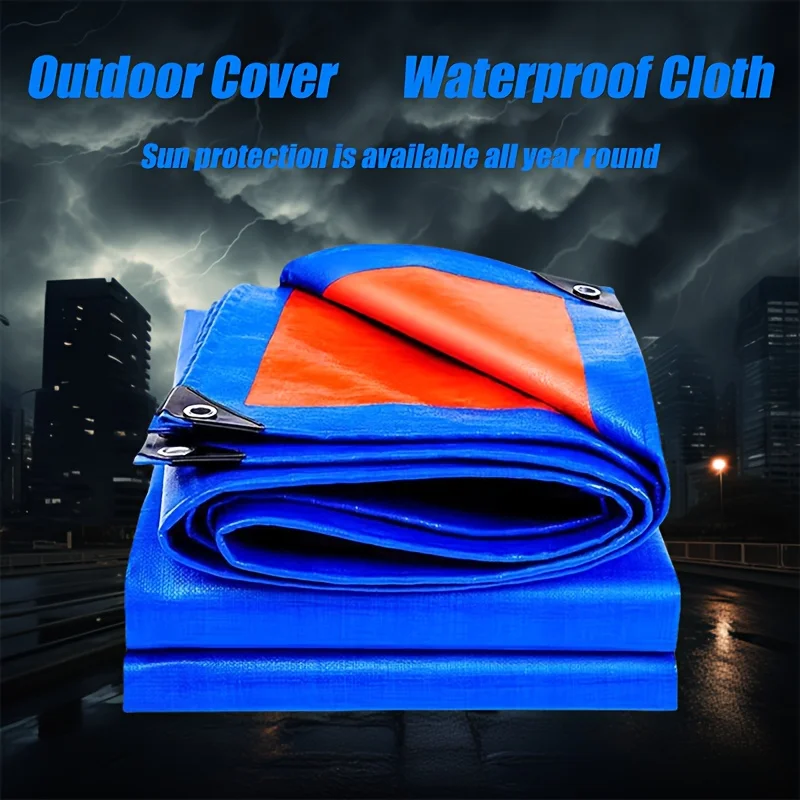 Blue and Orange Double-Sided 8 Mil Heavy Duty Waterproof Tarp The Blue Side Resists Rain and Frost, While the Orange Side Offers Uv Resistance. Made from Thickened Pe Material, Reinforced Grommets, Available in Multiple Sizes!