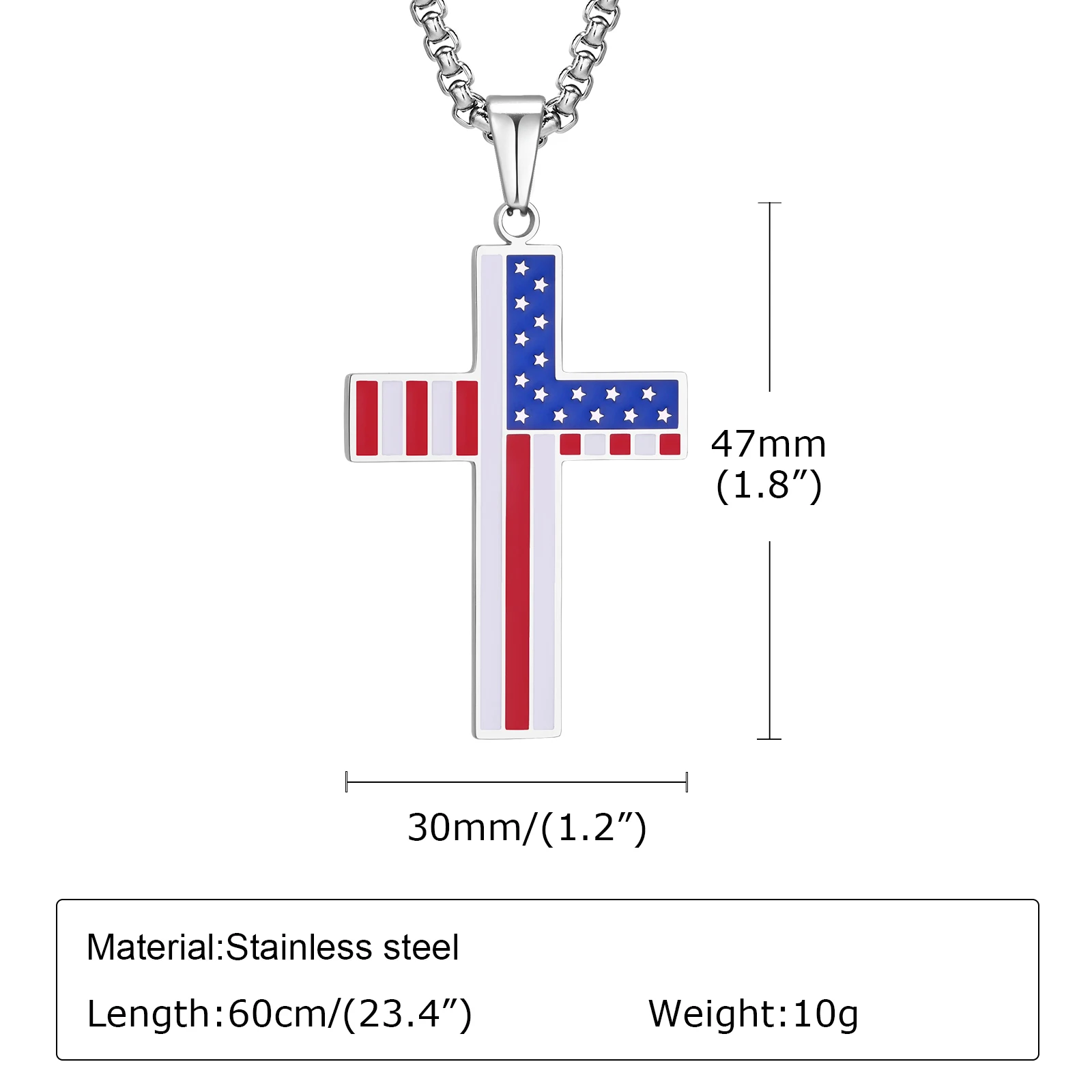Vnox USA Flag Cross Necklaces for Men, Blue Red Strip Star American Flag Pendant, Independant Day Gift
