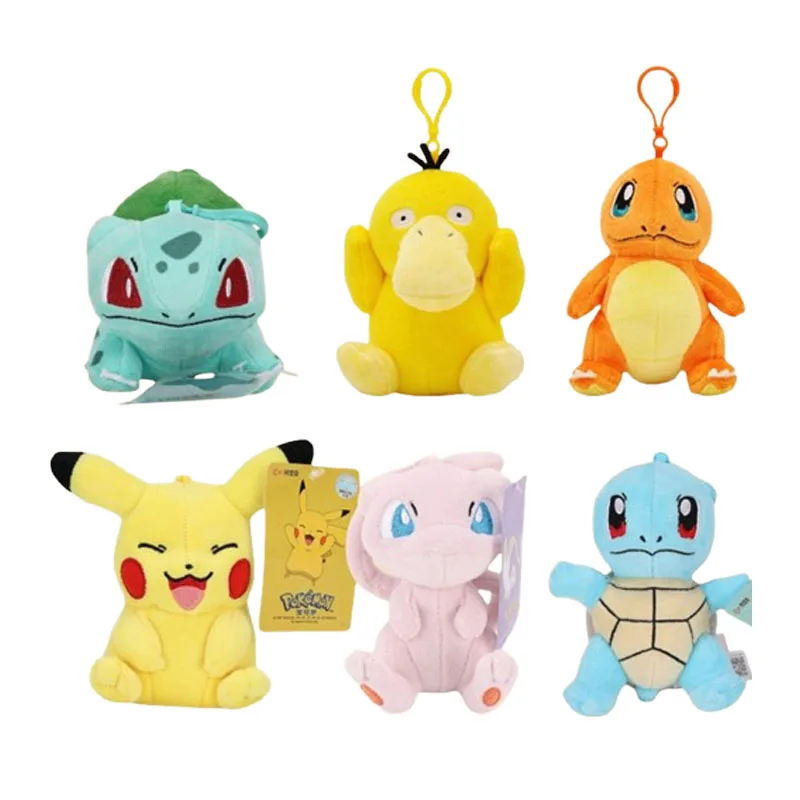 

10CM Pikachu plush Keychain cartoon treasure cute plush toy elf Pikachu Kawaii pendant Charmander Bulbasaur Keychain bag accesso