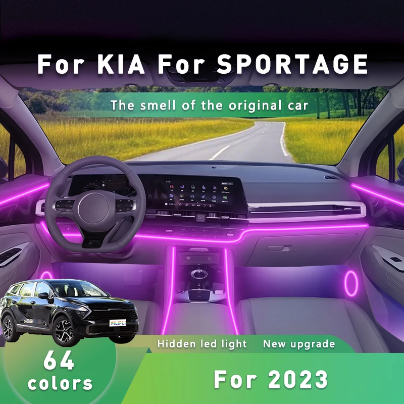 

FILIPLI для KIA SPORTAGE для 2023, многоцветный атмосферный декоративный светильник для настроения, 64 RGB, управляемый Bluetooth, окружающее освещение для настроения