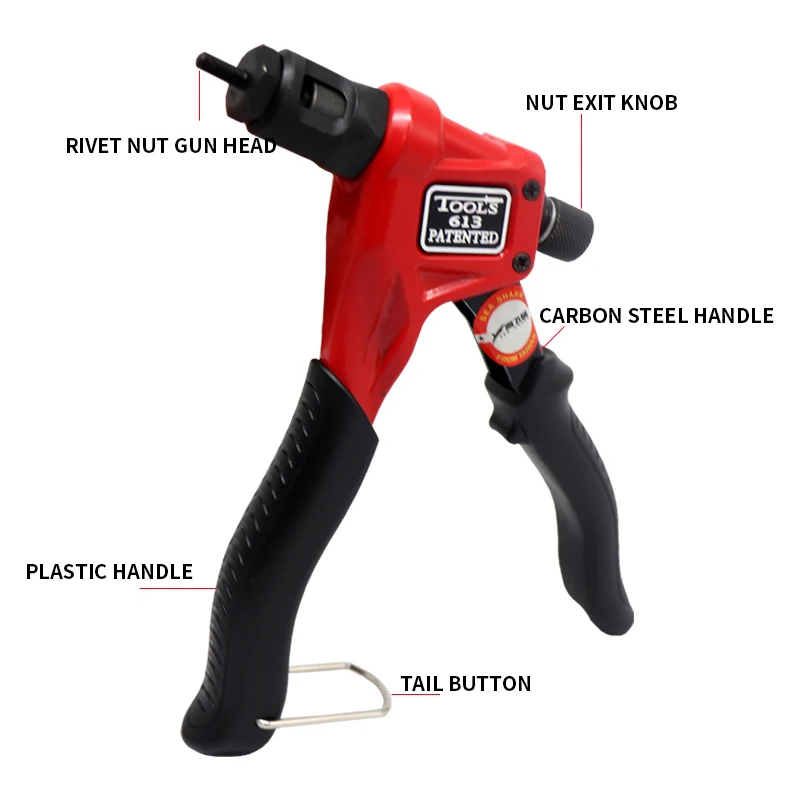 Hand Rivet Nut Kit with 4 Pcs Mandrels M3, M4, M5, M6, Easily Handling Riveting Rivet Gun Kit w Metric Nose Pieces