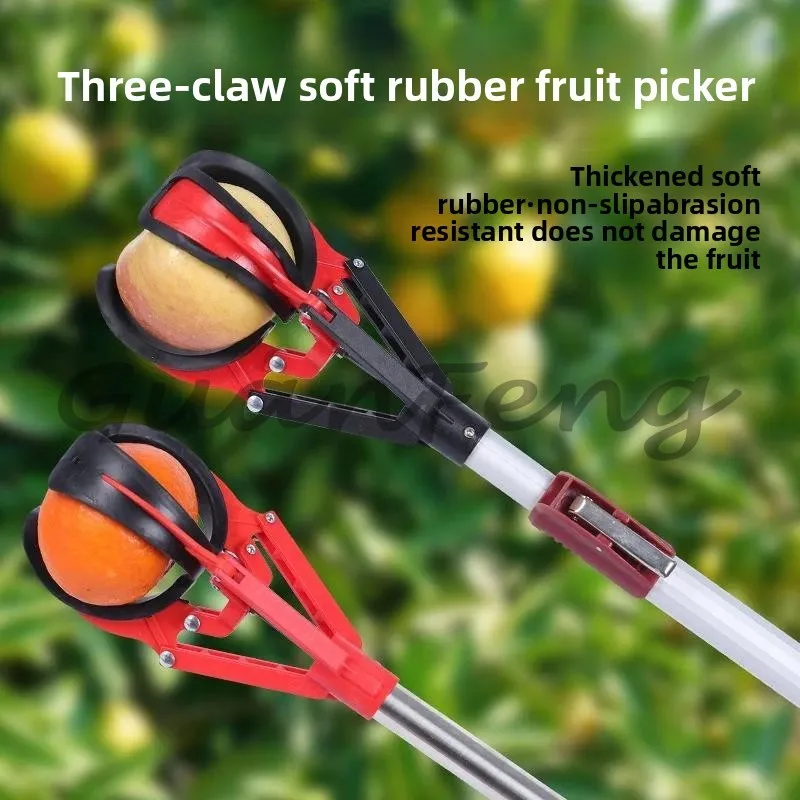 3-Claw Stainless Steel Telescopic Fruit Picker, High Altitude Apple Persimmon Harvester for Orchard Fruit Harvesting