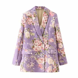 2024 new Autumn Women Fashion Flowers Print tasche Slim Blazer Coat manica lunga Office Ladies Casual Suit Jacket donna W199