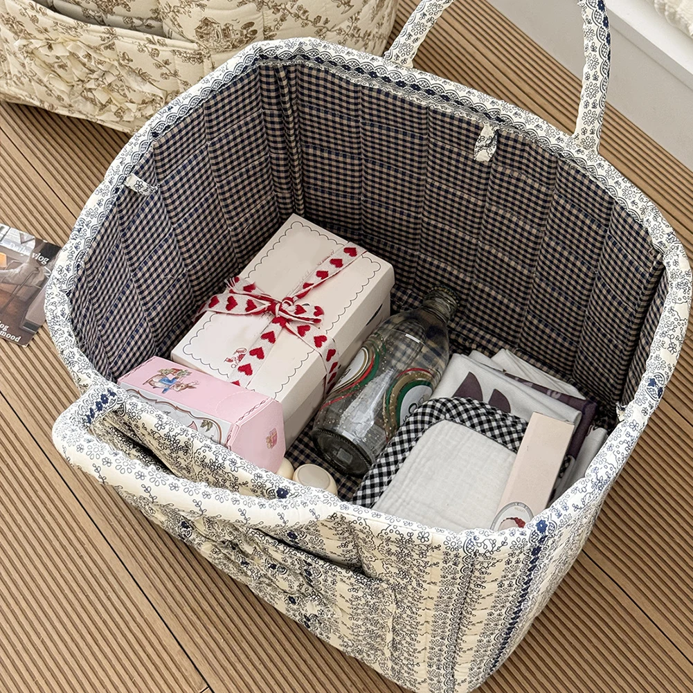 

Fabric Pastoral Cloth Storage Basket with Easy Carry Handles Laundry Storage Bin Organizer for Shelves Closet Home Office Decor