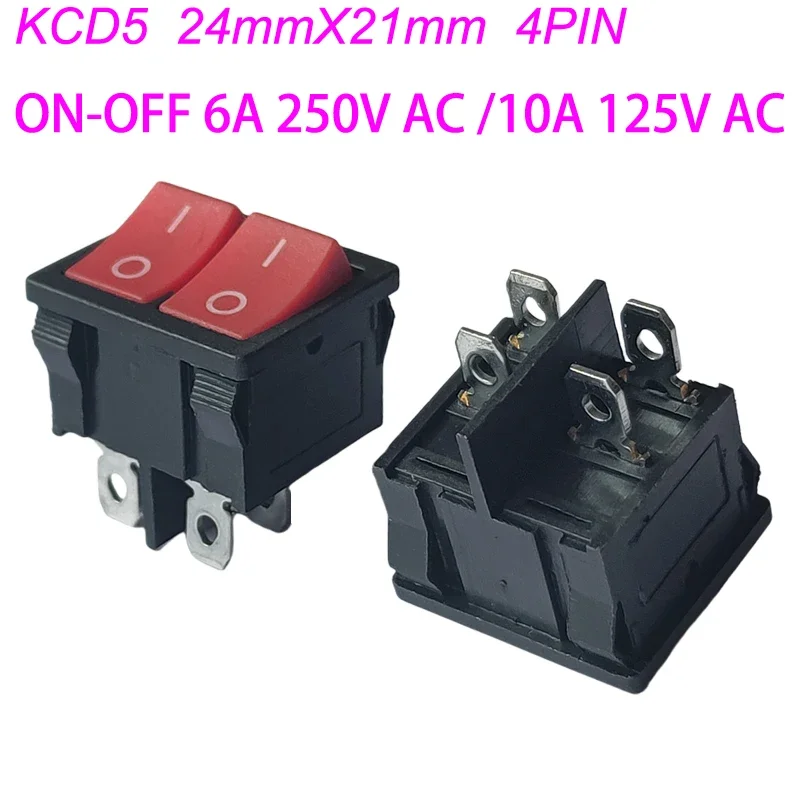 KCD5 4PIN 24X21MM Double Rocker Switch O- Panle Power Push Button Switch Seesaw Switch 6A 250V AC/10A 125V AC