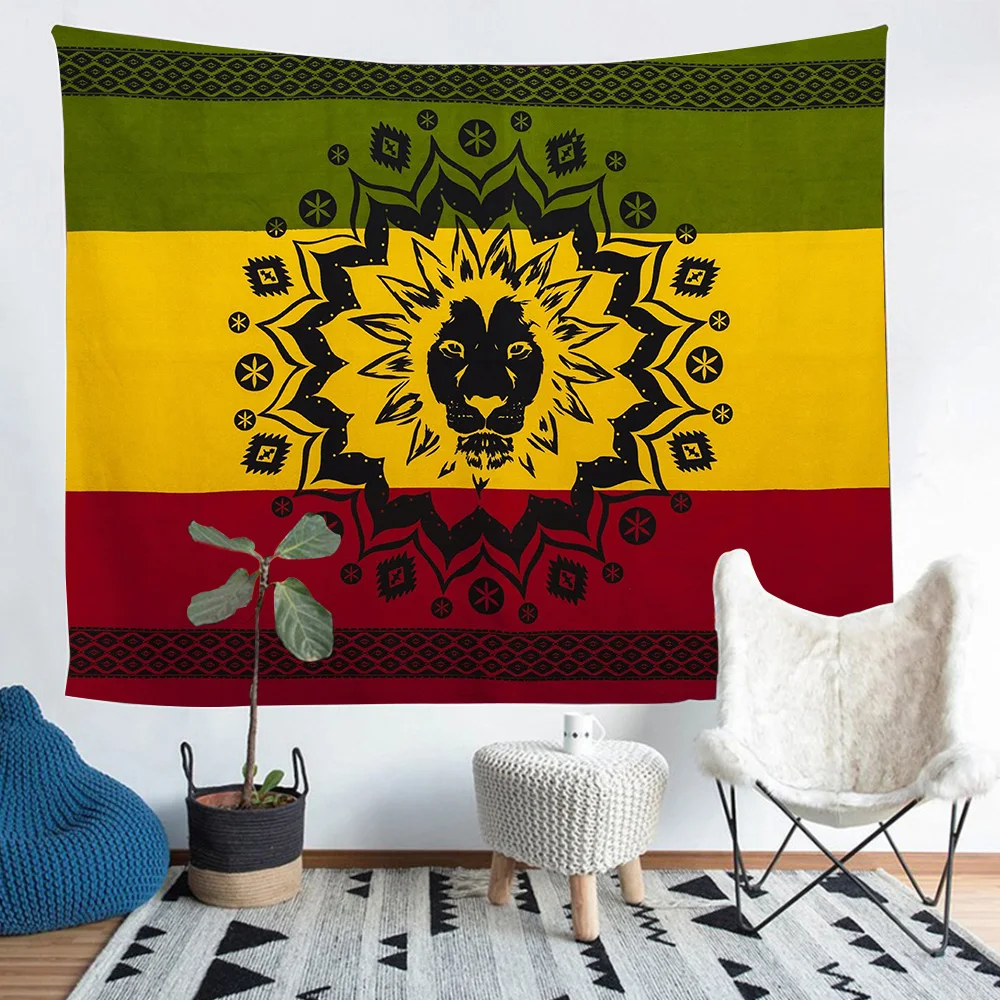 Rasta Rastafarian Tapestry, Lion Crown Flag Hippie Art Wall Hanging Tapestries for Living Room Bedroom Decor Banner