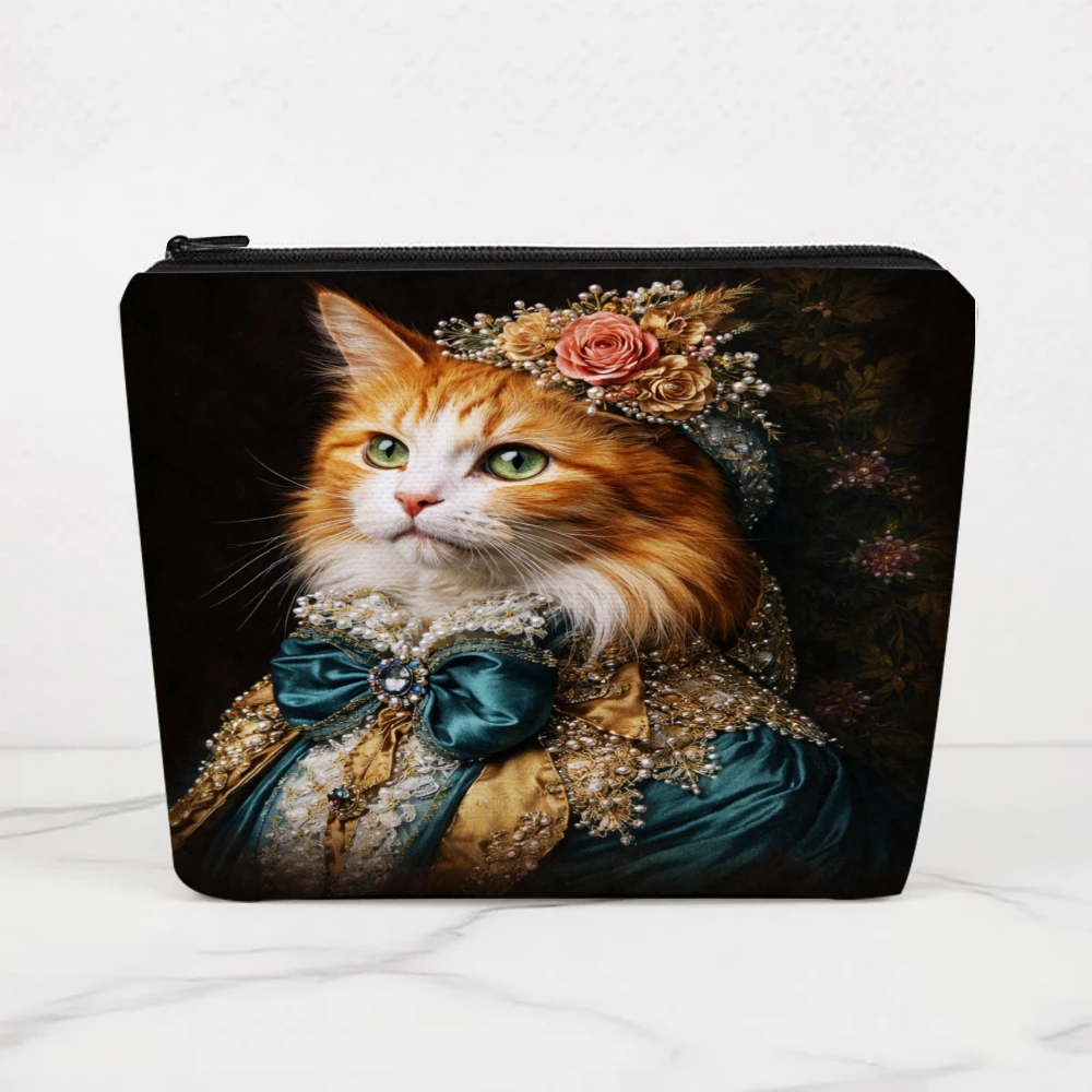 Royal Cat With Flowers And Jewelry Makeup Bags for Girls Cosmetic Pouch Toiletry Bag Pencil Case Travel Storage