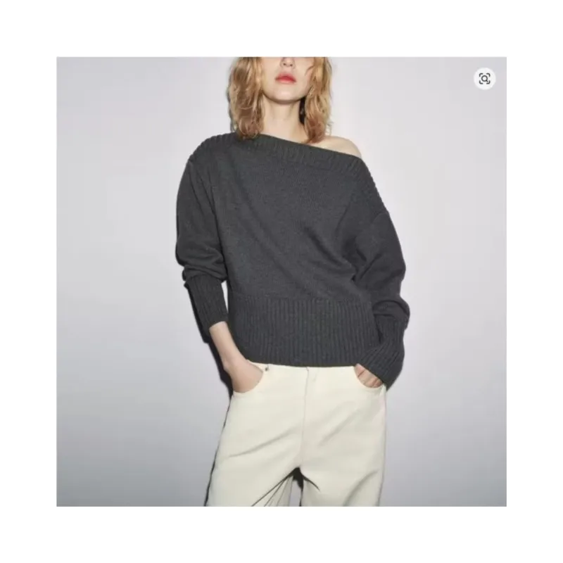 Mulheres um pescoço camisola de malha outono vintage sólido solto manga longa chique temperamento casual pullovers femininos