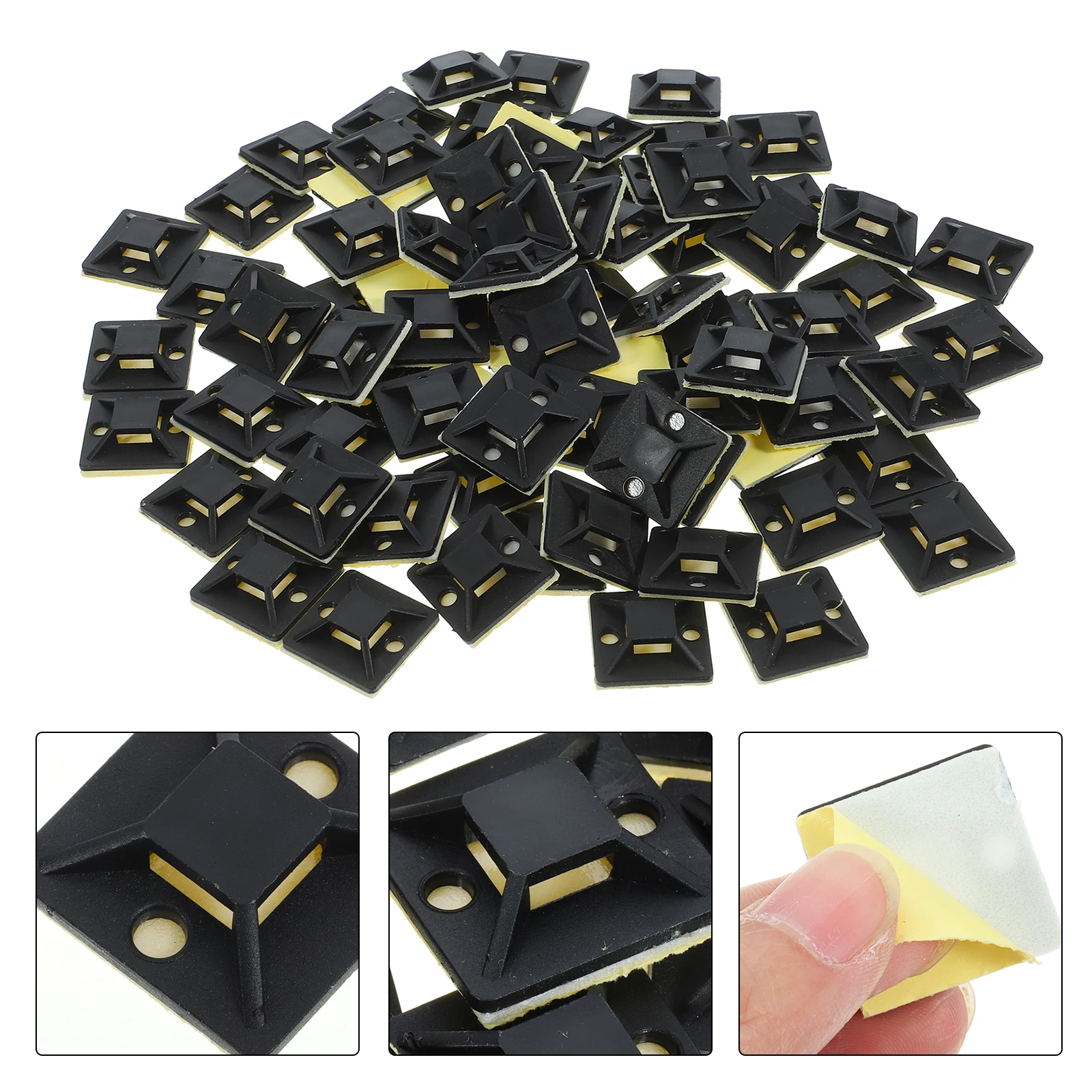 

100pcs Cable Tie Anchors Tie Mounting Base Adhesive Black Zip Holder Screw Hole Wire ganizer Durable Easy Install
