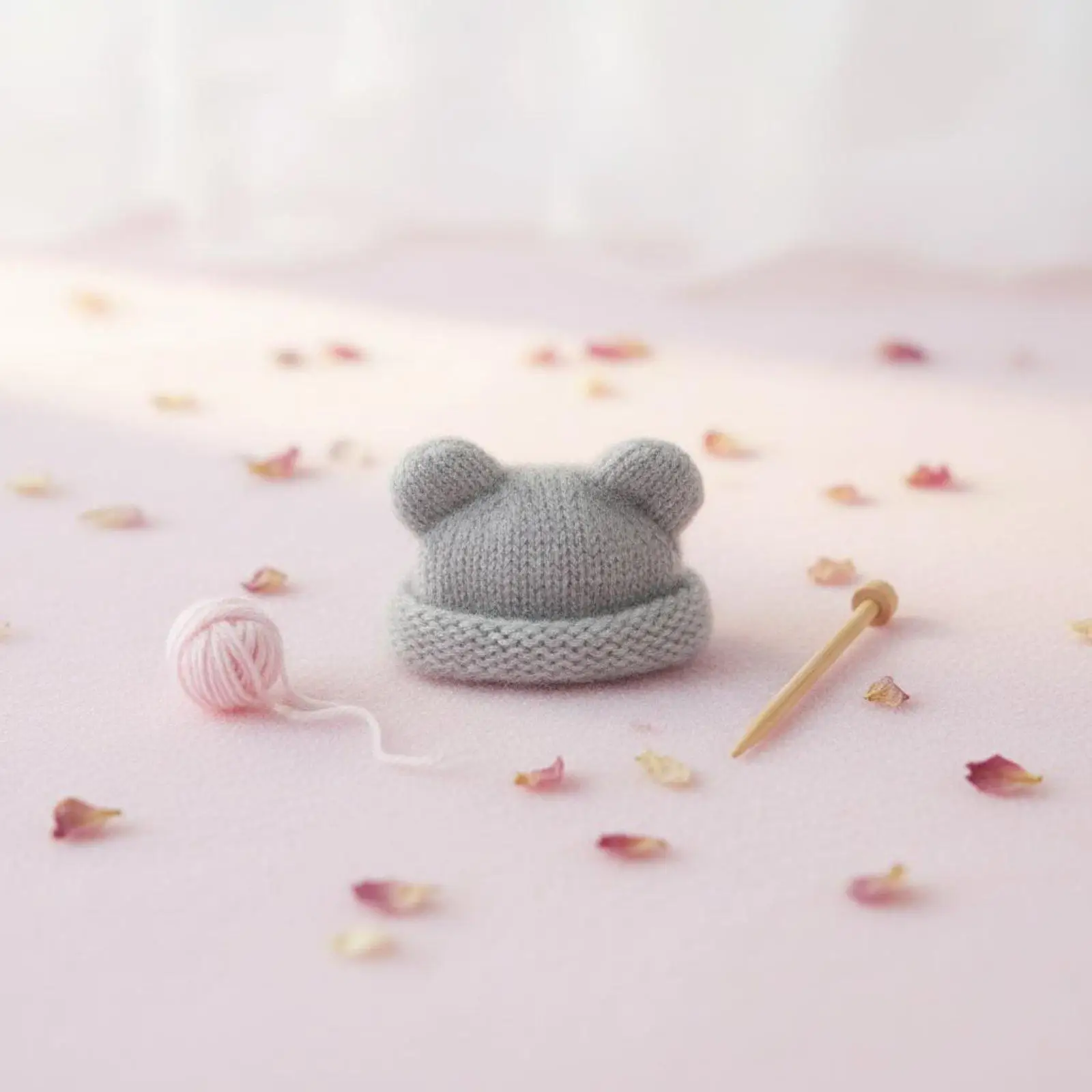 Doll Knitted Hat Plush Bear Ears Cap Handmade Winter Accessory for OB11 Doll House Miniatures