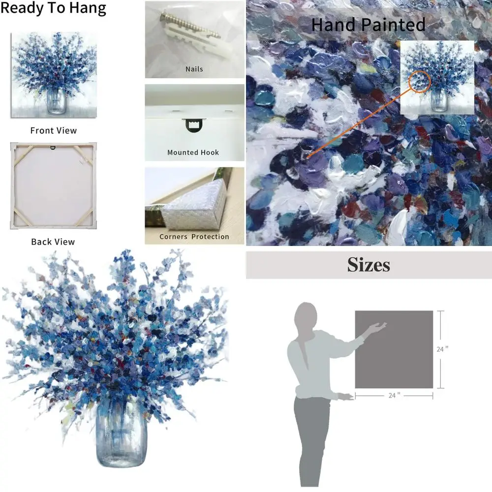 

Blue Floral Bouquet Canvas Art - Abstract Wall Decor for Living Spaces and Offices (24x24 inches, Various Sizes Available)