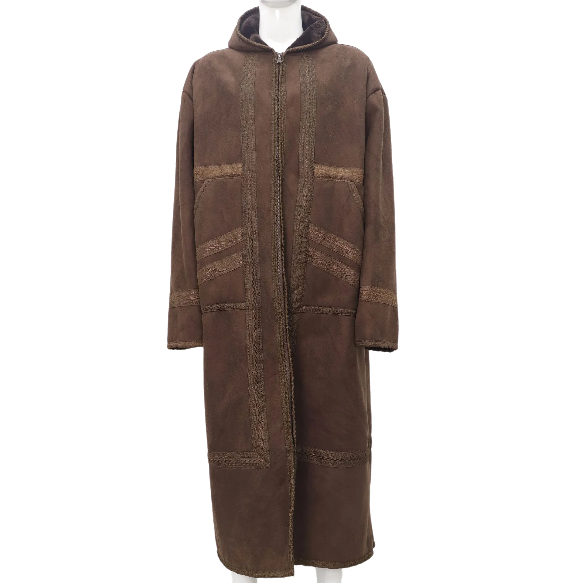 Men's Winter Suede Robe Thickened Long Hooded Open Front Cardigan Warm Loungewear With Pockets Cozy Homewear For Cold Weather