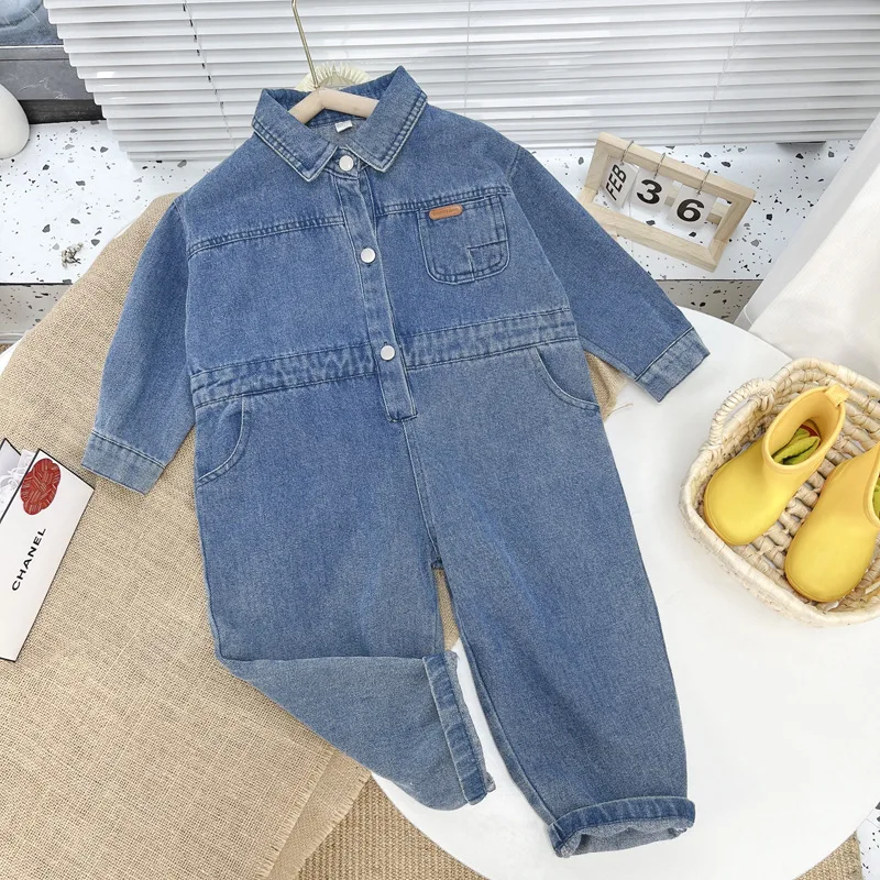 456  Autumn Children's Denim Overalls Kids Jeans Romper Toddler Boys Dungarees Korean Fashion Girl Pants Baby One Piece Jumpduit