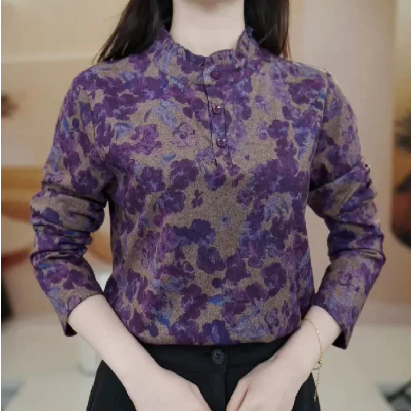 

Western-style Stand-up Collar Bottoming Shirt for Women Long-sleeved Autumn Winter New Temperament Slim Shirt Fashionable Top