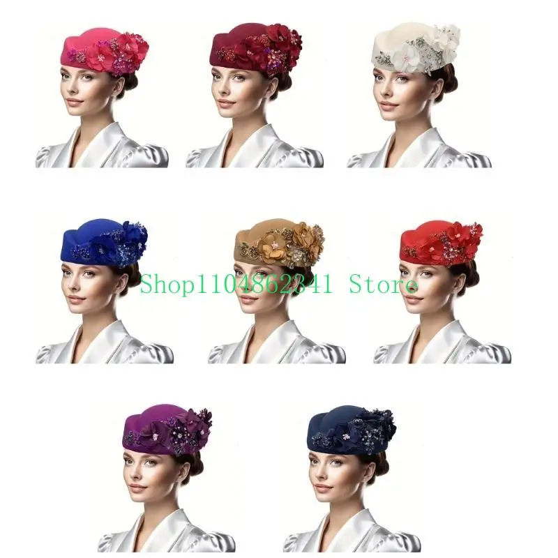 

Women Church Baptism Hat Wool Derby Hat for Horseracing Roleplay Bolwer Hat Formal Occasion Cosplay Costume Beret Hat
