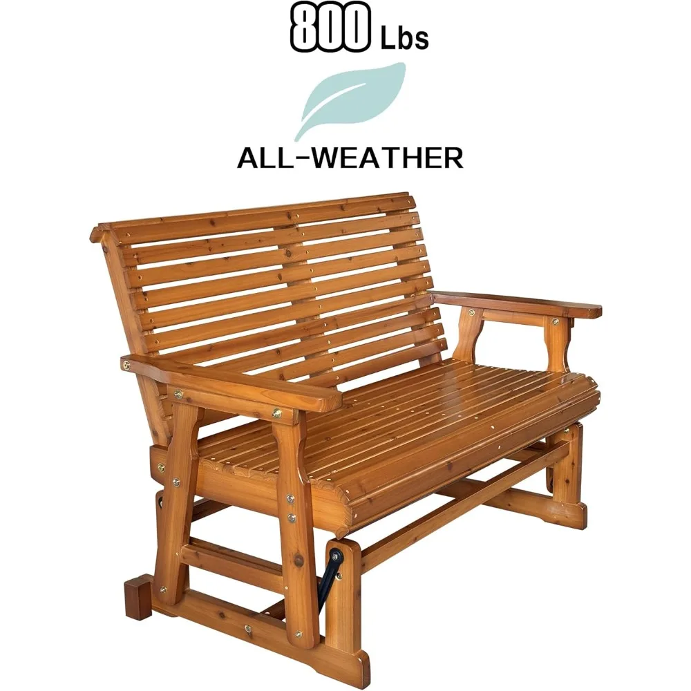 Drewniany fotel ogrodowy z wysokim oparciem i głębokim, wyprofilowanym siedziskiem, lite drewno jodłowe, 2-osobowy, wytrzymały, udźwig 360 kg, 120 cm (brązowy PU)