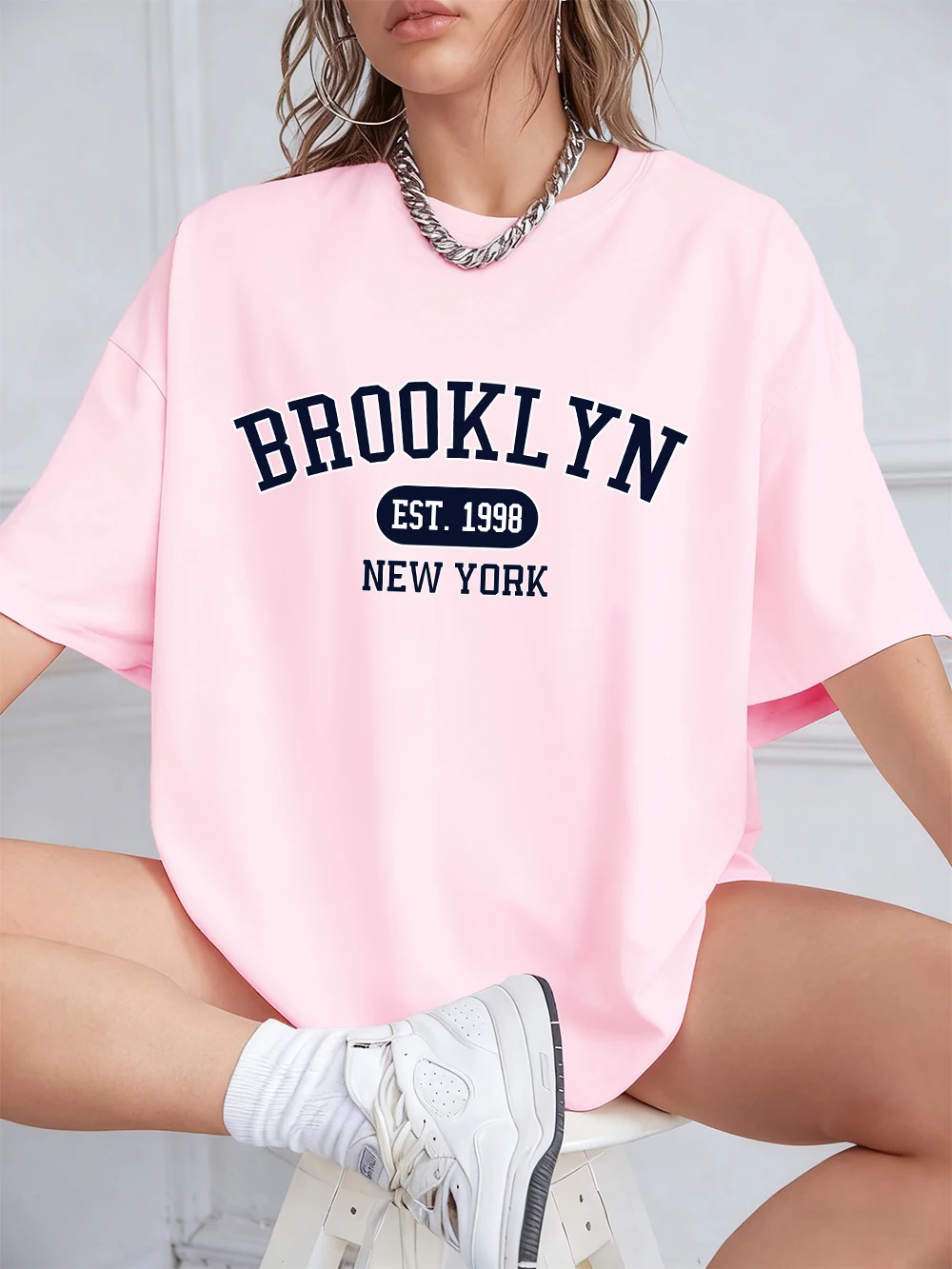 بروكلين نيويورك Est 1998 يطبع تي شيرت المرأة الصيف القطن قصير الأكمام تي شيرت فضفاض س الرقبة ملابس علوية مريحة ملابس كاجوال #1