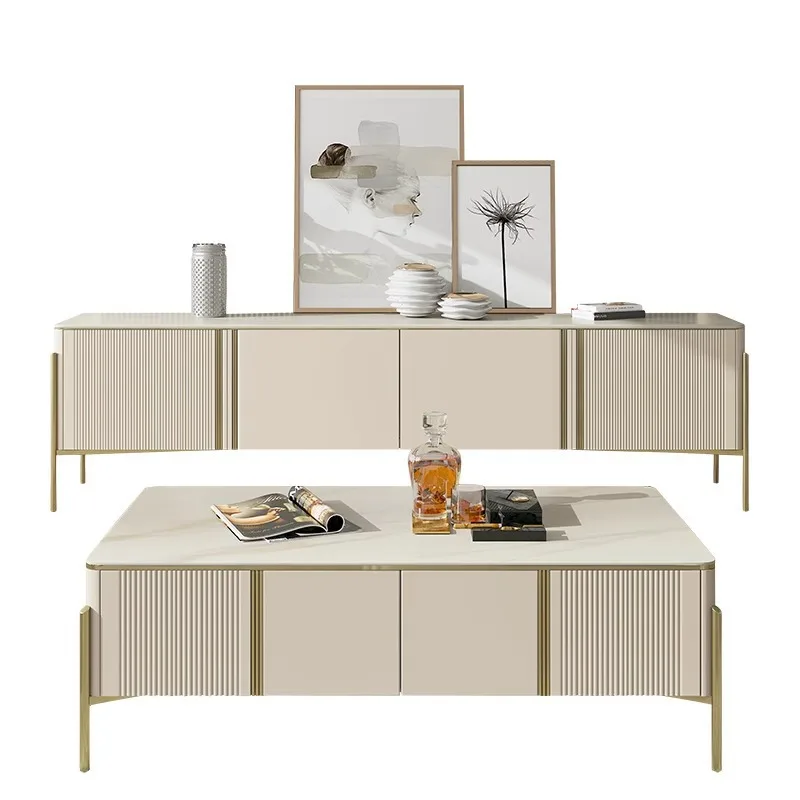 

Modern atmosphere simple rectangular home dining table small apartment slate coffee table TV cabinet combination