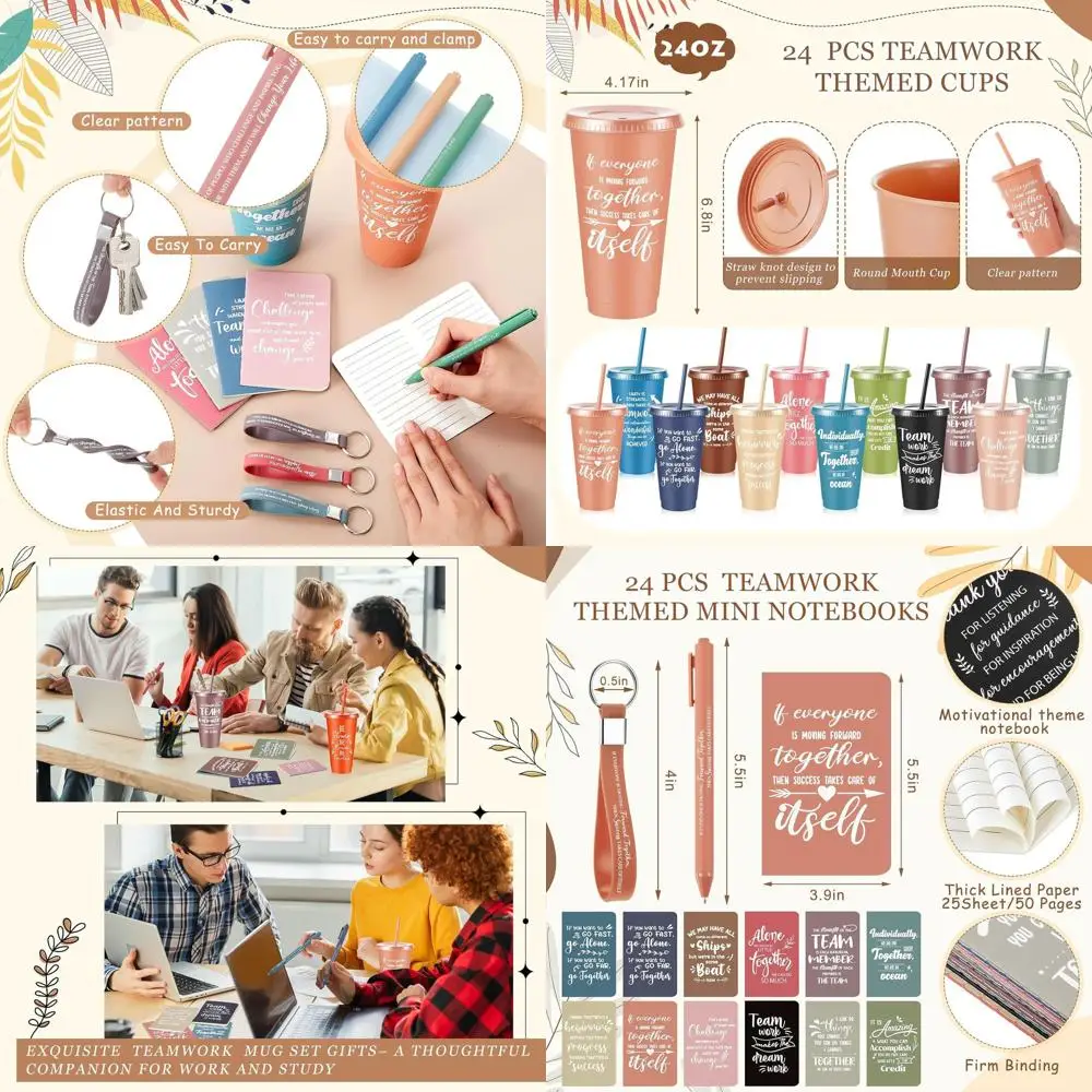 

24 oz Bulk Inspirational Plastic Cups with Lids and Straws, Notebooks, Ballpoint Pens, and Keychains - Team Appreciation Gifts f