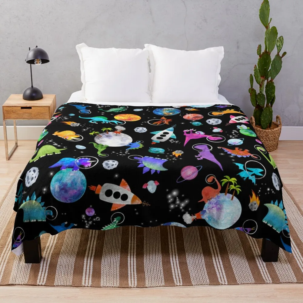 

Dinosaur Astronauts In Outer Space Throw Blanket Hair Dorm Room Essentials Camping Luxury Throw Blankets