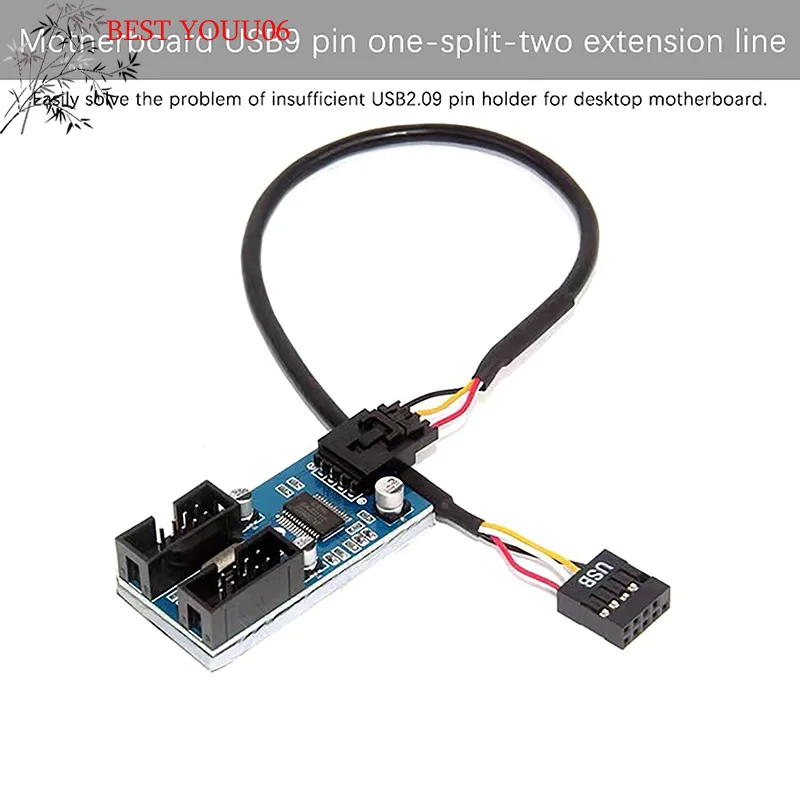 Hot 1Pc USB 9 Pin Interface Header Motherboard Extension Splitter 1 To 2 Cable Desktop USB2.0 HUB Connectors Adapter Port