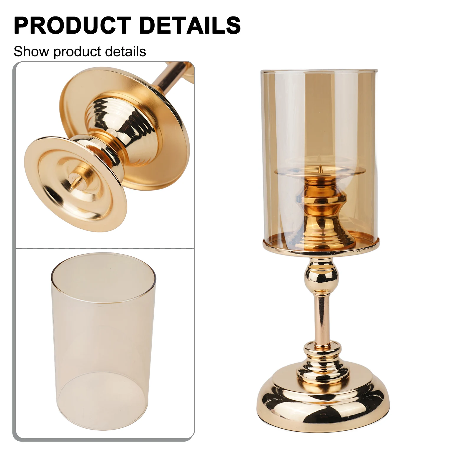 Stylish Candle Holders Gold Finish Glass Cover Dreamy Table Centerpiece Romantic Atmosphere for Christmas and Thanksgiving