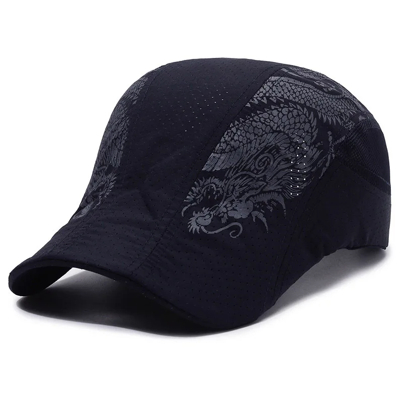 Men Quick Dry Hat Fashion Dragon Printed Beret Hat  Golf Driving Cabbie Hat Newsboy Flat Ivy Summer Baseball Cap Net Mesh Sunhat