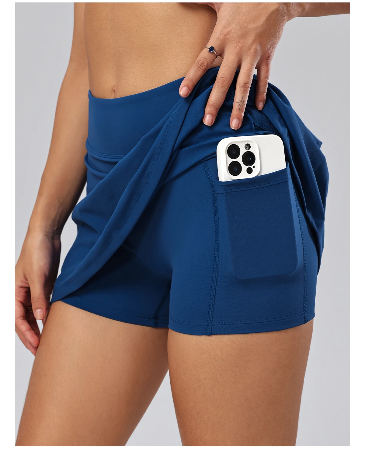 Hearuisavy Damen 2-teiliges Fitness-Set: Hochtaillierte Yoga-Caprihose mit weitem Bein, Push-Up-Sport-BH, schnelltrocknender Tennisrock für das Fitnessstudio. – Detail 15