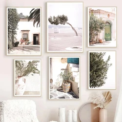 Italian Ancient Architecture Puglia LandscapeOil Painting Olive Leaves Art PrintsNordic Posters Bedroom Home Decoration Pictures